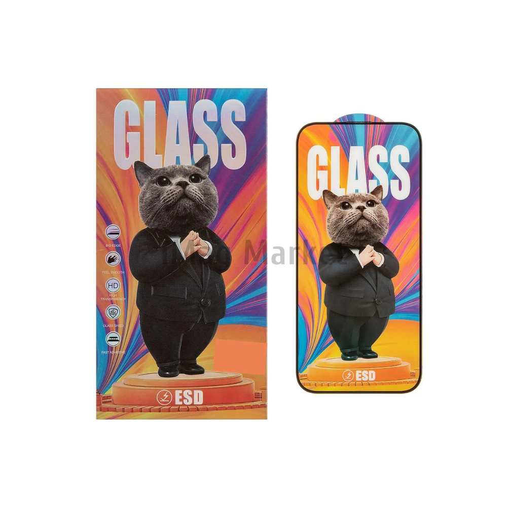 Защитное стекло Mr.Cat Anti-Static/Plasma Spraying для Apple iPhone 14 Pro Max, 3D, черная рамка, 0.3 мм