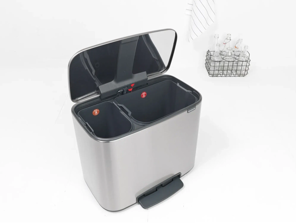 Brabantia Контейнер для мусора Bo 11+23 л для сортировки матовое серебро