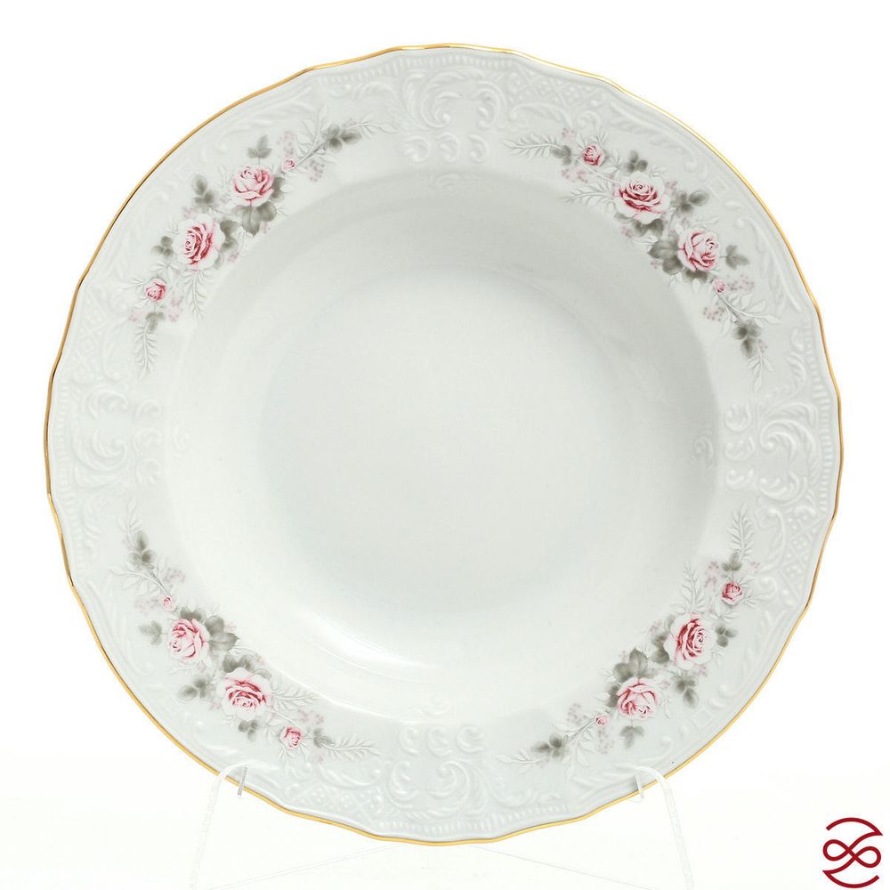 Набор тарелок глубоких Bernadotte Серая роза золото 23 см(6 шт)