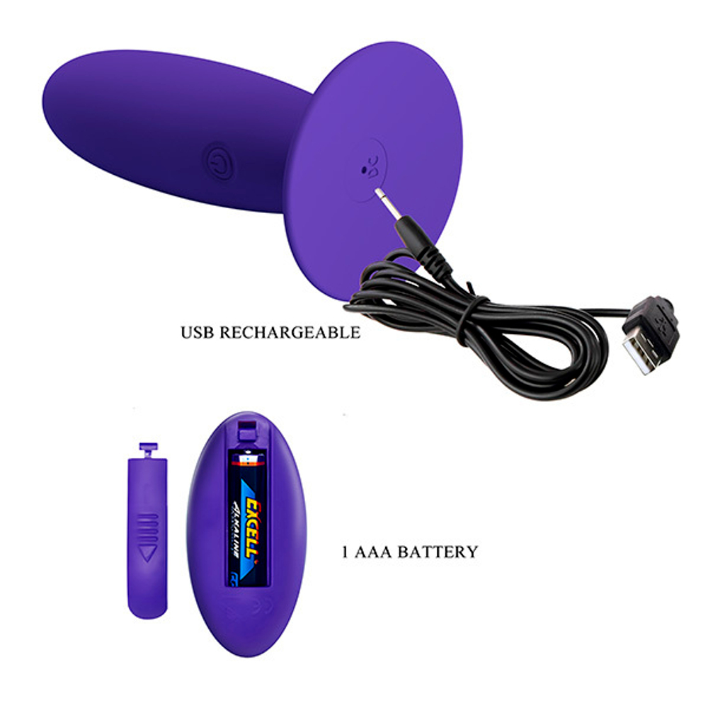 Фиолетовый анальный вибростимулятор 11см с пультом ДУ Pretty Love Remote Control Vibrating Plug Youth BI-040045WL