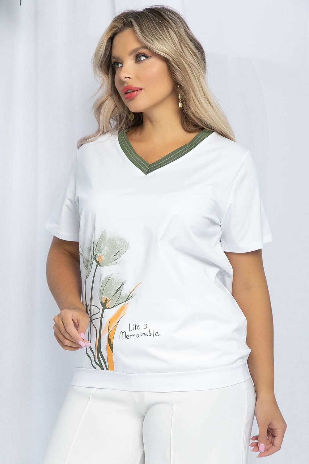 Блуза Лотус (бело-оранжевая) Б13160-20М LT Collection