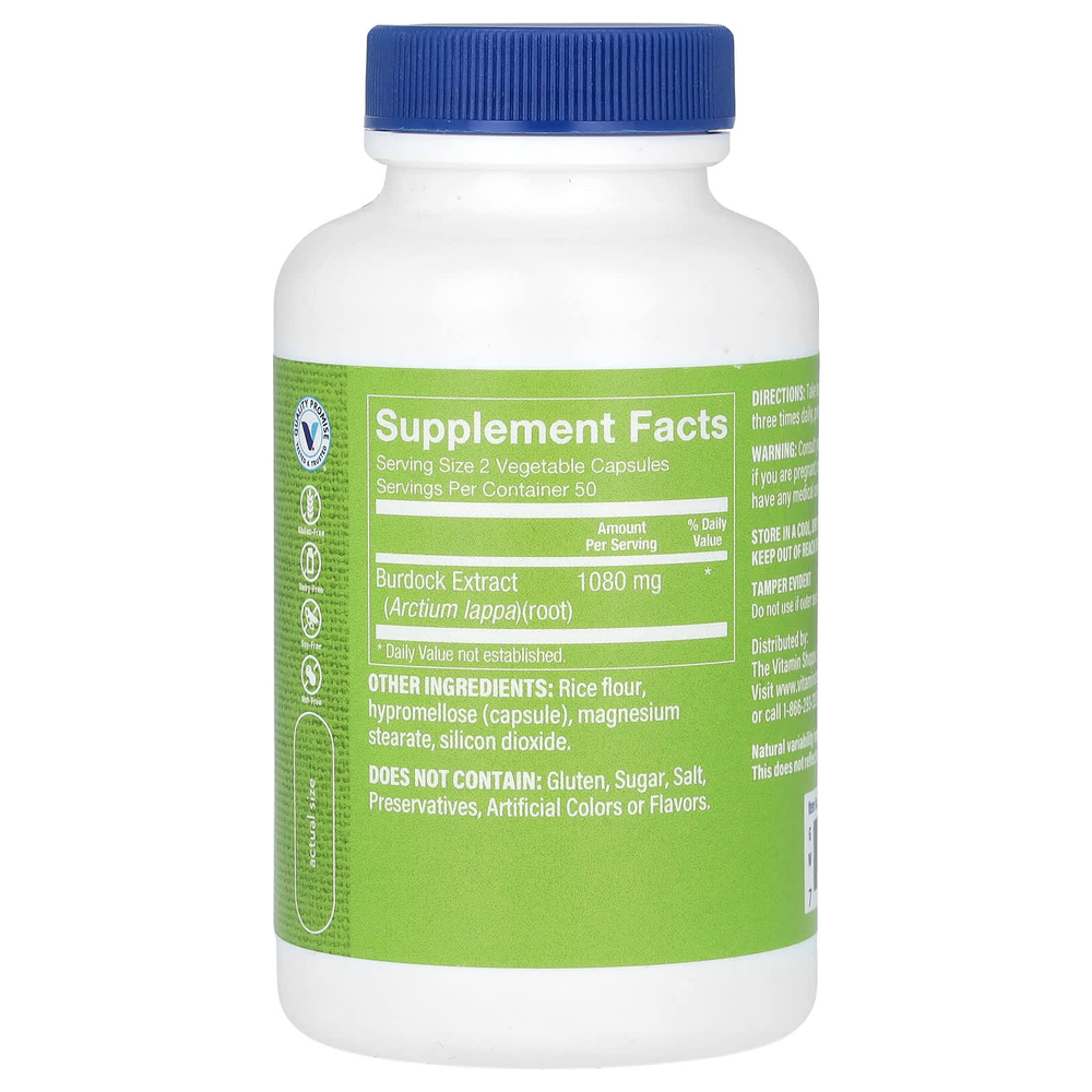 The Vitamin Shoppe, Корень лопуха, 100 растительных капсул (540 мг на капсулу)