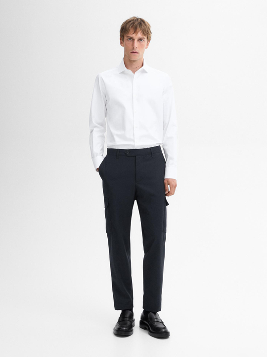 Massimo Dutti РУБАШКА ОБЛЕГАЮЩЕГО КРОЯ ИЗ ХЛОПКОВОГО ТВИЛА, БЕЛЫЙ