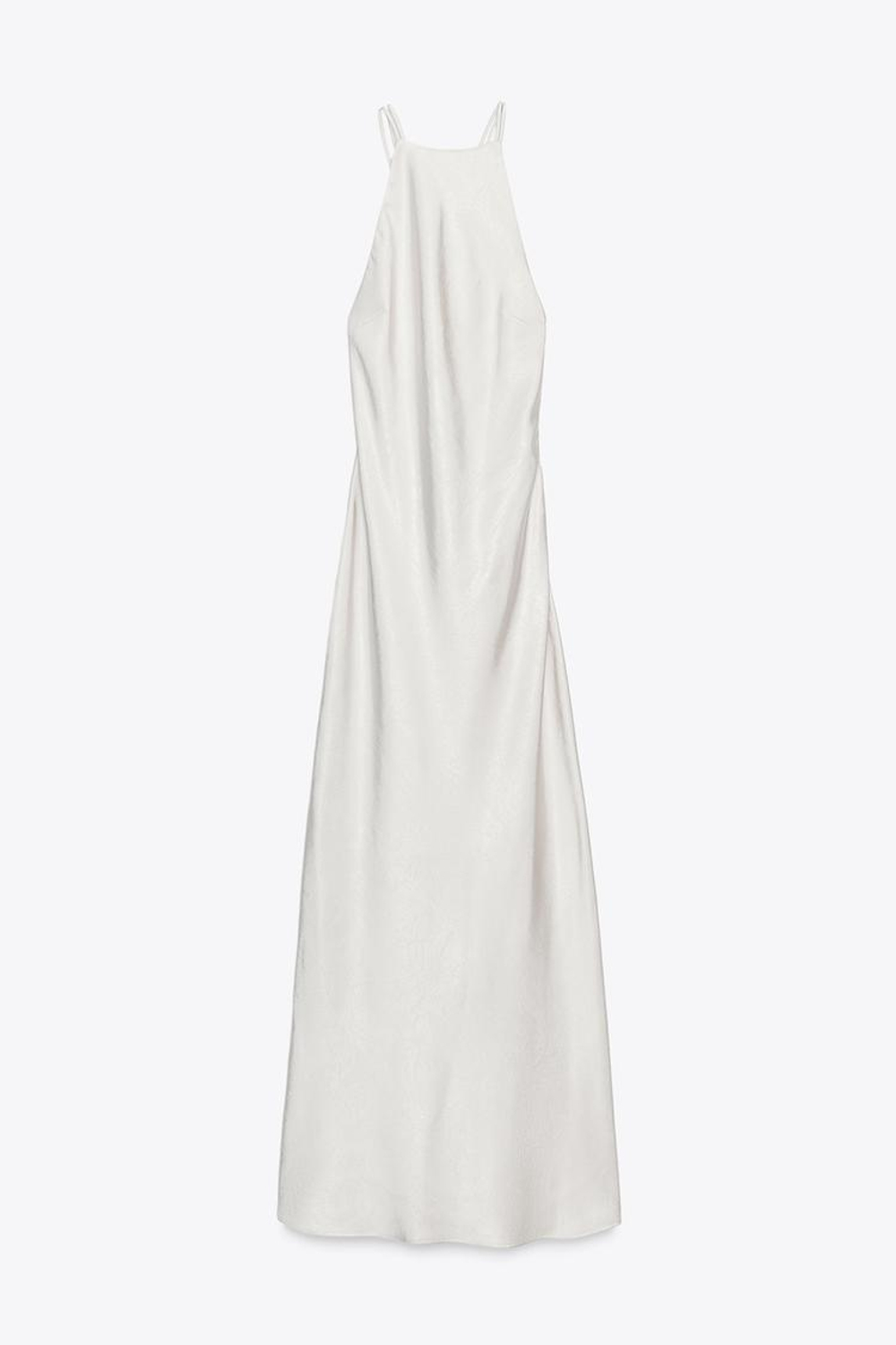 ZARA АТЛАСНОЕ ПЛАТЬЕ МИДИ С ОТКРЫТОЙ СПИНОЙ, СЕРЕБРИСТЫЙ