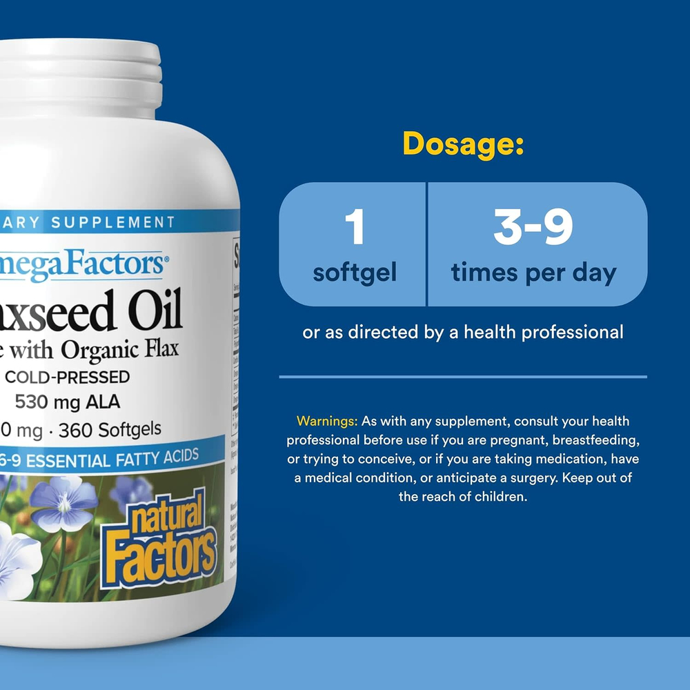 Natural Factors, OmegaFactors, льняное масло, 1000 мг, 360 капсул