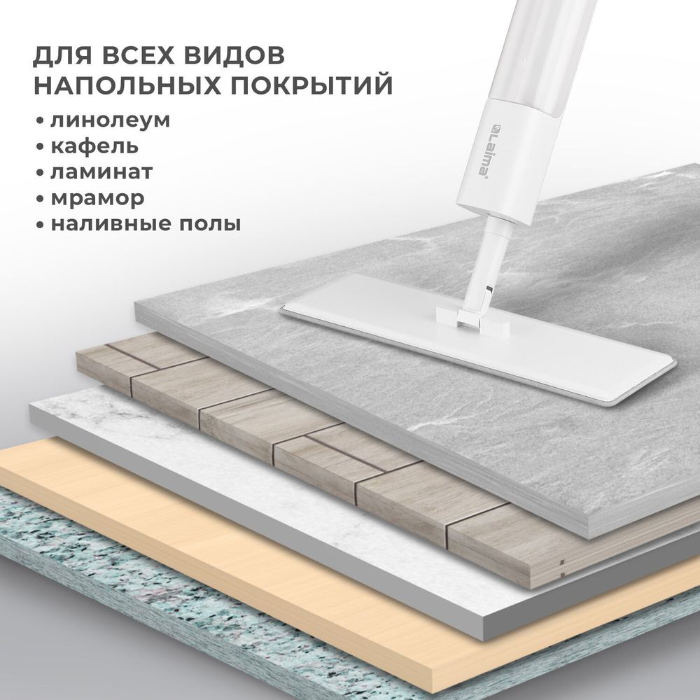 Швабра с распылителем NeoSpray luxe, 2 насадки T-Clean из плотной микрофибры, скребок, LAIMA, 609147