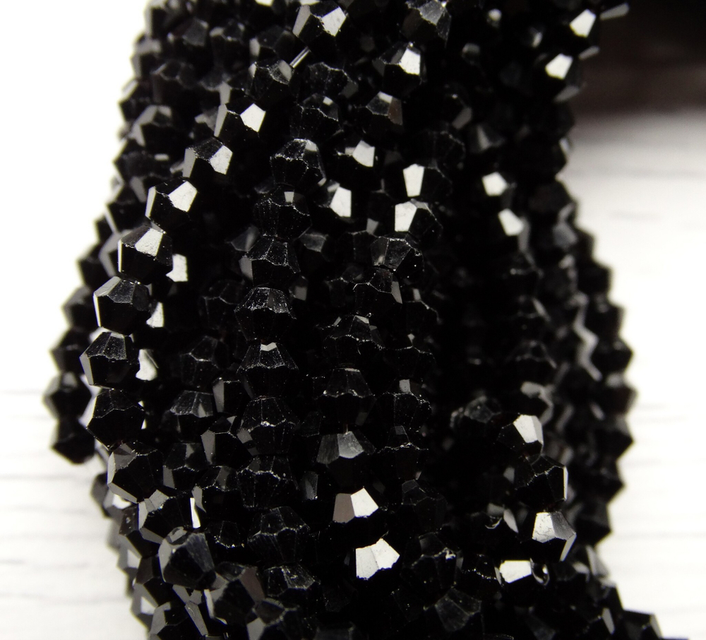 ББН008НН3 Хрустальные бусины "биконус", цвет: черный непрозрачный, размер 3 мм, кол-во: 95-100 шт.