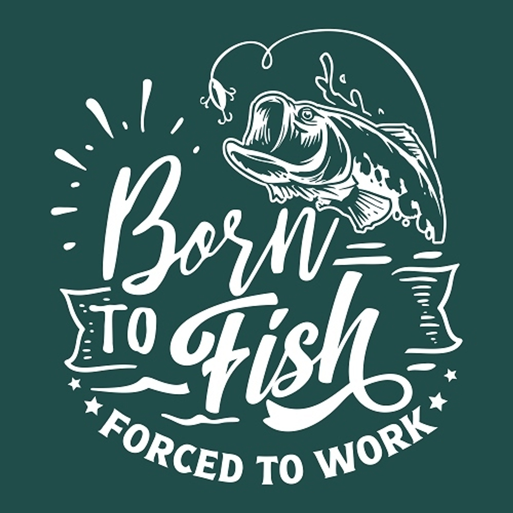 принт PewPewCat Born to fish темно-зеленая футболка