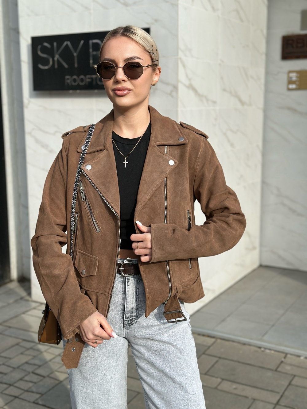 Замшевая курка - косуха "light beige"