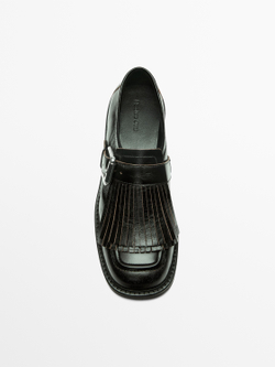 Massimo Dutti Туфли-дерби с пряжками и бахромой, черный