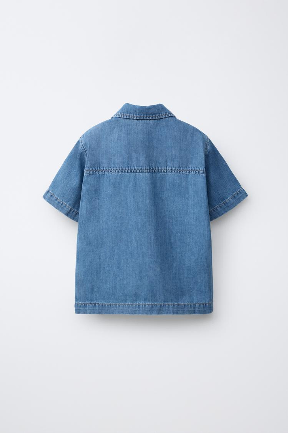 ZARA ДЖИНСОВАЯ РУБАШКА ИЗ ХЛОПКА И ЛЬНА, СИНИЙ