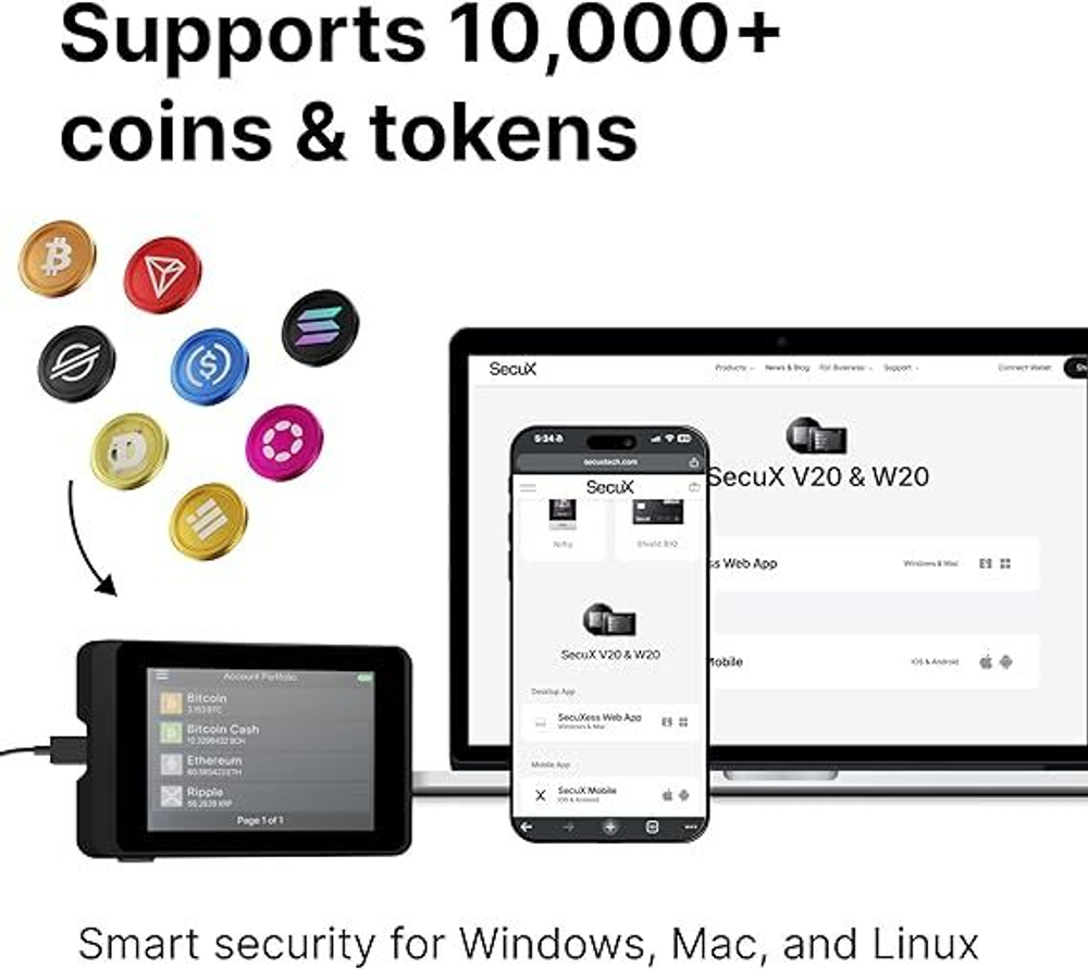 SecuX W10 — Аппаратный кошелек для криптоактивов Идеальное решение для безопасного хранения Bitcoin, Ethereum, Ripple, Litecoin, Bitcoin Cash и других активов (модель W10C)