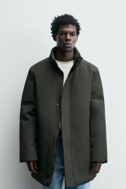 ZARA ТЕХНИЧЕСКАЯ ПАРКА WATER REPELLENT С ОТСТЕГИВАЮЩИМИСЯ ДЕТАЛЯМИ, ТЕМНО-ЗЕЛЕНЫЙ