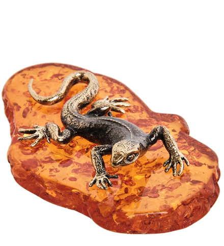 Народные промыслы AM-1369 Фигурка «Саламандра» (латунь, янтарь)
