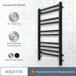 Полотенцесушитель электрический Aquatek (Акватек) Альтаир П10 500х900 мм, черный муар, подключение скрытое к сети электропитания / электропровод с вилкой, с терморегулятором и таймером quick touch, нержавеющая сталь AISI 201, гарантия 5 лет