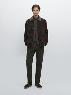 Massimo Dutti Зауженные брюки из хлопка, коричневый