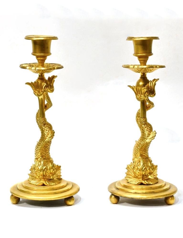 Подсвечники парные в стиле Людовика XIV. Бронза, литье, чеканка, золочение. Россия. 1880-е гг.