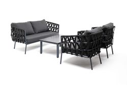 "Диего" лаунж-зона 4-местная плетеная из роупа (веревки), каркас алюминиевый темно-серый, роуп темно-серый