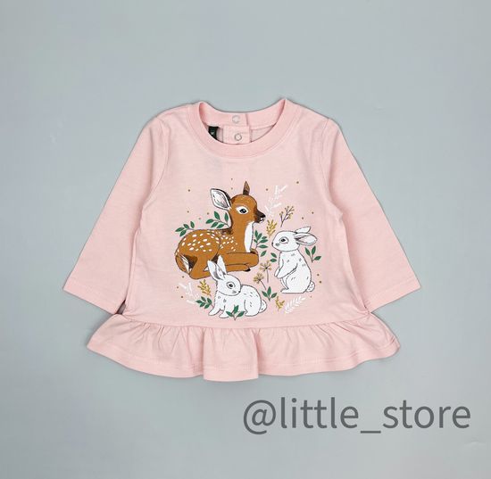Лонгслив хлопковый "Олененок в лесу" нежно-розовый