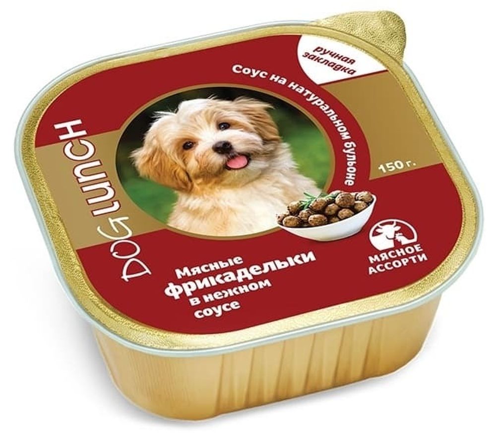 ДОГ ЛАНЧ консервы д/собак Мясные фрикадельки в нежном соусе Мясное ассорти ламистер 150гр