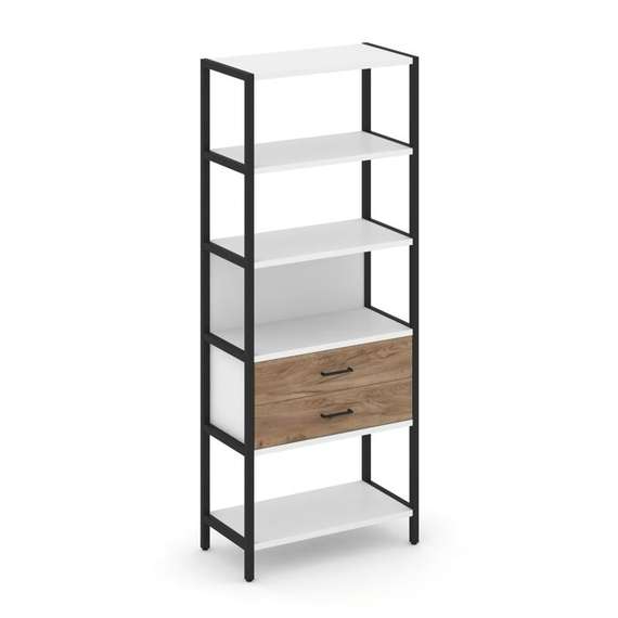 Shelf System Односекционный стеллаж пятиярусный с ящиками SN.STM-512 Белый/Дуб Табак/Металл Черный 8