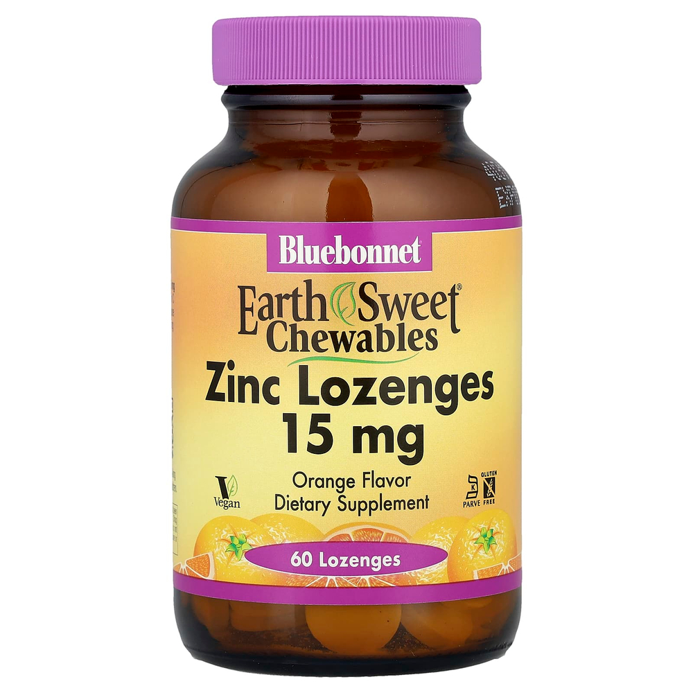 Bluebonnet Nutrition, EarthSweet®, жевательные таблетки с цинком, апельсин, 60 пастилок