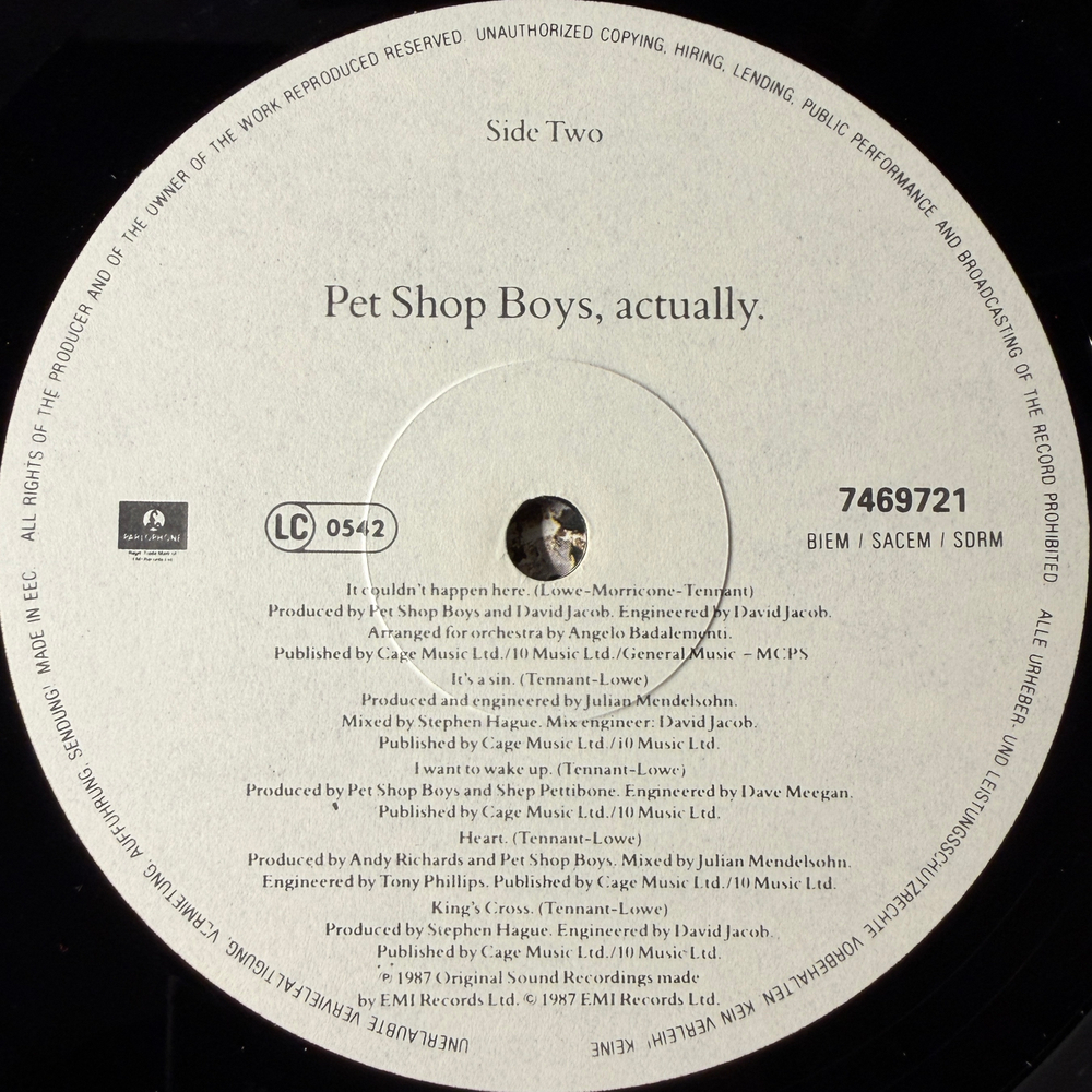 Pet Shop Boys ‎– Actually (Европа 1987г.)
