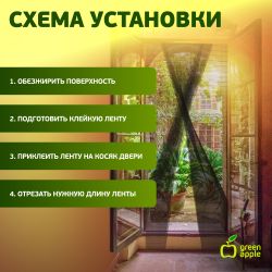 GBN003 GREEN APPLE Москитная сетка на дверь 2штx75смx220см, 2 шторы + крепежная лента | GREEN APPLE