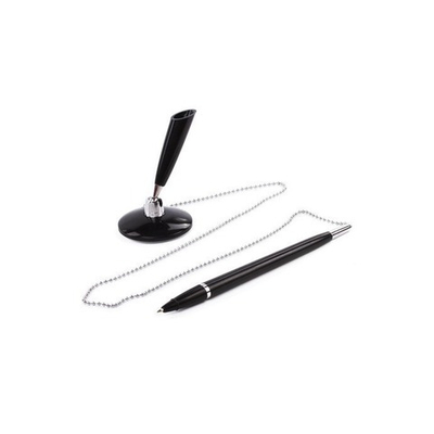 Ручка шариковая настольная BRAUBERG Стенд-Пен Блэк1, СИНЯЯ, цепочка, корпус черный, линия письма 0,5 мм, 140889