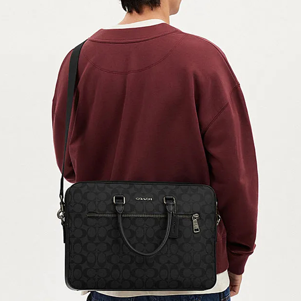 COACH ETHAN Artificial Leather Portable One Shoulder Crossbody Briefcase Large Men"s Black