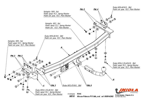 Фаркоп IMIOLA N.016 Nissan Primera хетчбек/седан 1999-2002(паспорт и сертификат в комплекте)(без электрики)
