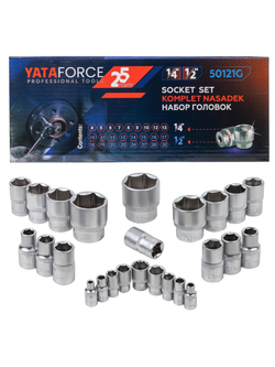 Головки 1/4'', 1/2'', набор 25пр. (6гр.) YATAFORCE YF-50121G