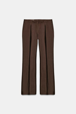 ZARA АТЛАСНЫЕ БРЮКИ SLIM, КОРИЧНЕВЫЙ