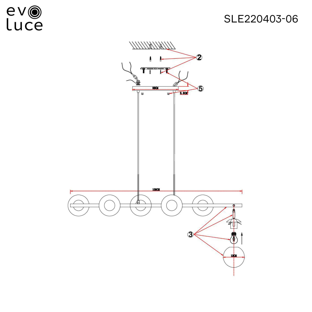 SLE220403-06 Светильник подвесной Черный, Латунь/Белый E27 6*60W