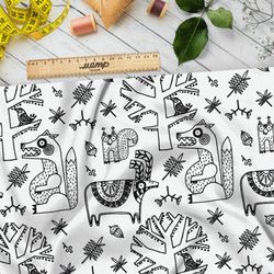 Ткань интерлок лесные сказочные звери