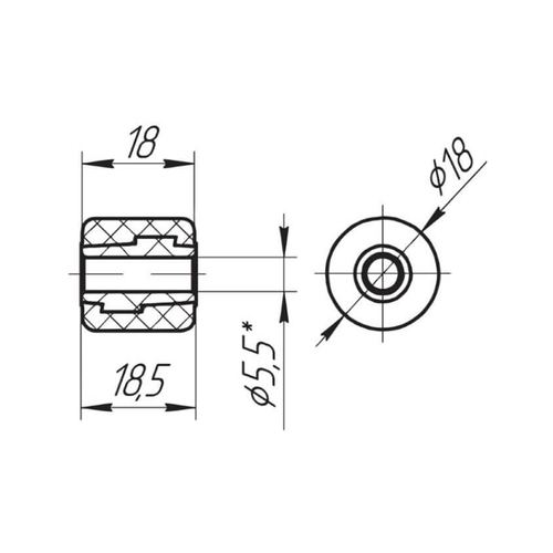 Обрезиненный ролик опорный d=18 мм, отверстие d=4 мм