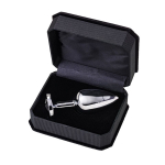 Большая серебристая анальная втулка 8,5см с чёрным кристаллом ToyFa Metal 712009