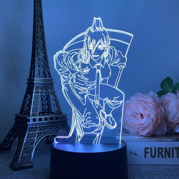 Акриловый светильник на черной подставке "Человек-бензопила - Пауэр"