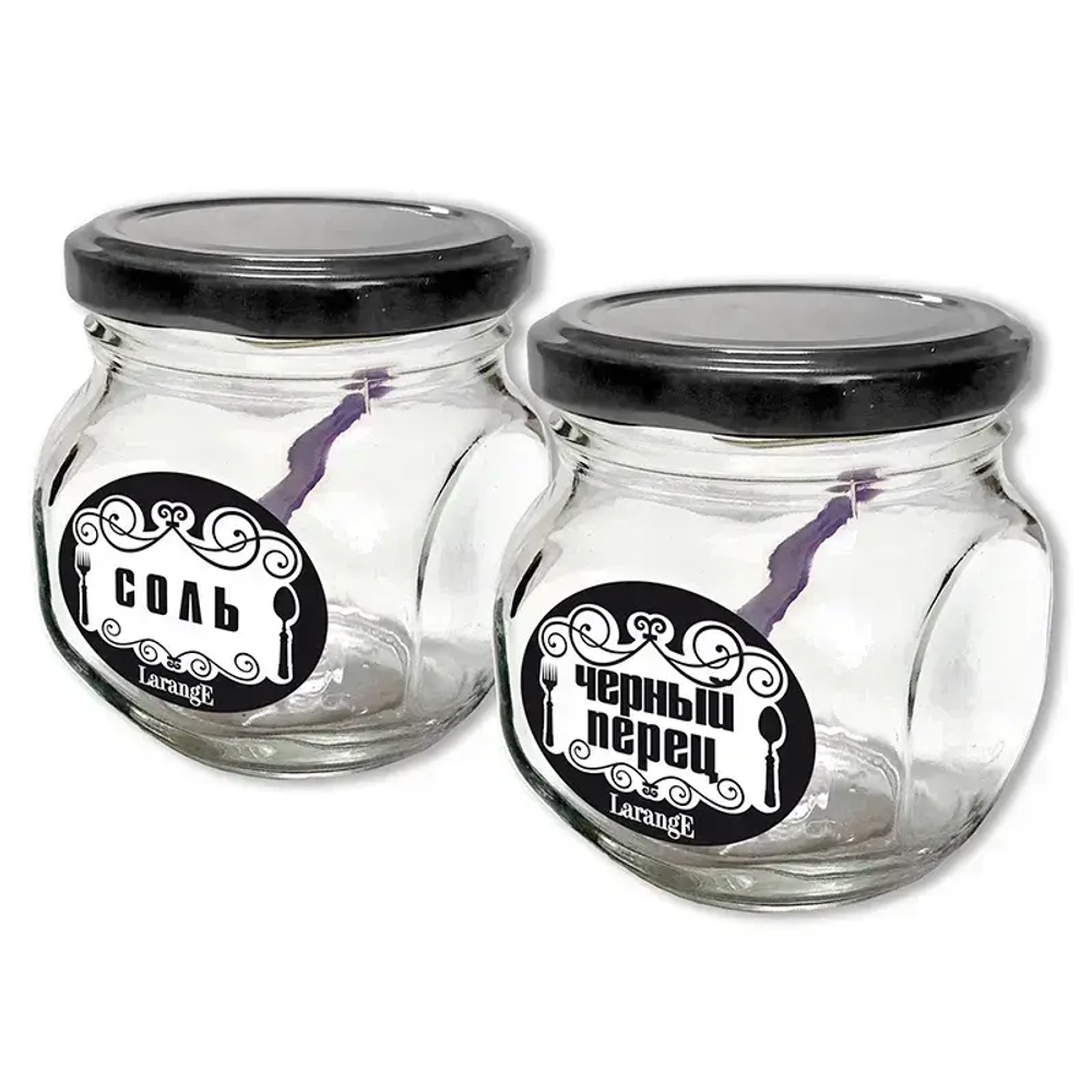 Набор стеклянных банок для продуктов 2шт, 200мл «Соль, перец»