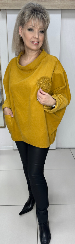 Однотонный блузон-пончо с хомутом из микро вельвета