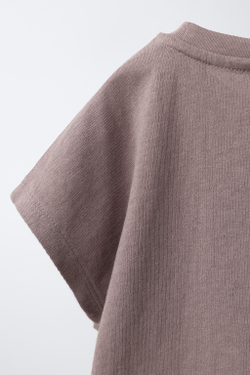 ZARA ОДНОТОННАЯ ФУТБОЛКА, СЕРОВАТО-КОРИЧНЕВЫЙ