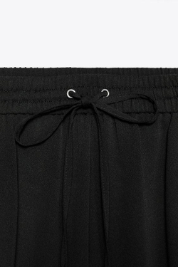 ZARA СТРУЯЩИЕСЯ БРЮКИ В ПИЖАМНОМ СТИЛЕ, ЧЕРНЫЙ