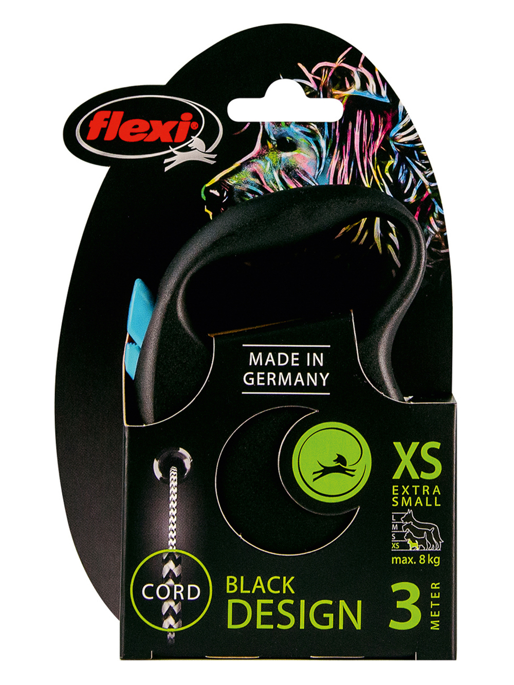 Поводок-рулетка Flexi Black Design XS. Трос 3 м. для собак до 8 кг. Синий