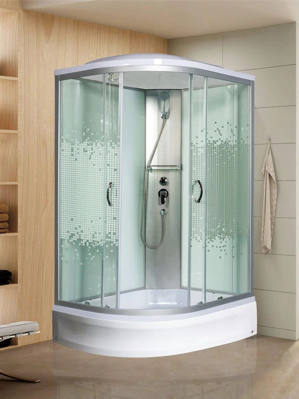 Душевая кабина МОНОМАХ  МОНОМАХ 120/80/24 МЗ R 120х80 см,  прозрачное с рисунком стекло, поддон средний, с крышей, правосторонняя