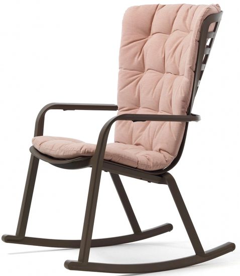 Кресло-качалка Folio пластиковое серое (табак) с розовой подушкой Nardi Италия