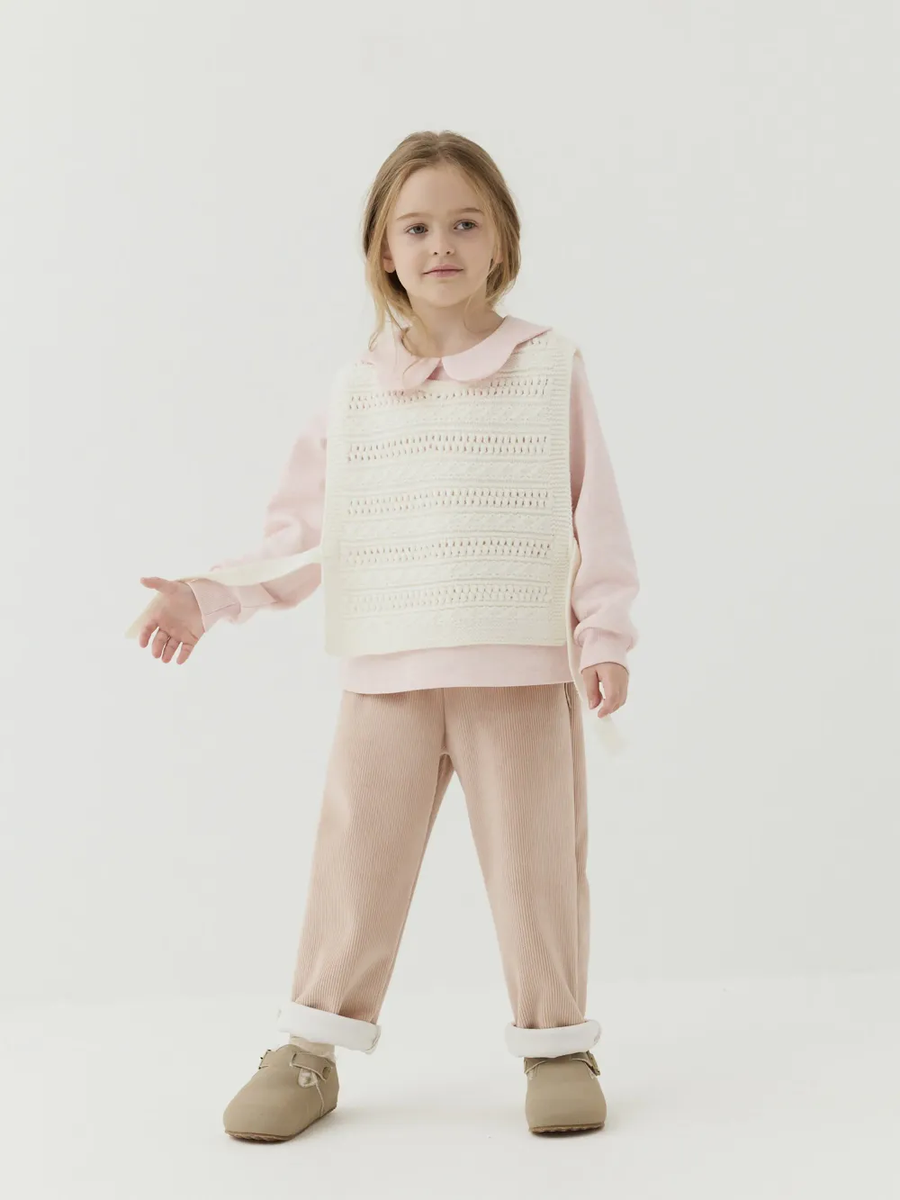 Брюки вельветовые "Пудровый беж" утепленные