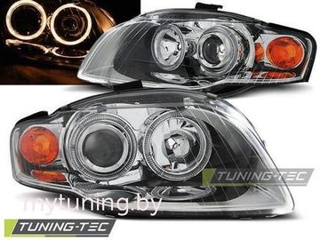 Передние фары Audi A4 B7 angel eyes chrome