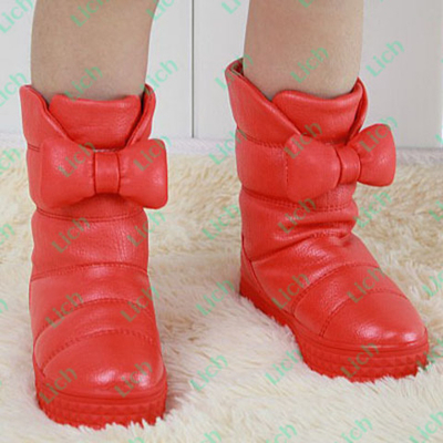 Сапоги детские однотонные утепленные с бантом