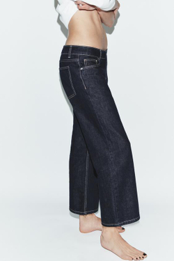 ZARA ДЖИНСЫ TRF WIDE LEG УКОРОЧЕННЫЕ С НИЗКОЙ ПОСАДКОЙ, МОРСКОЙ ТЕМНО-СИНИЙ