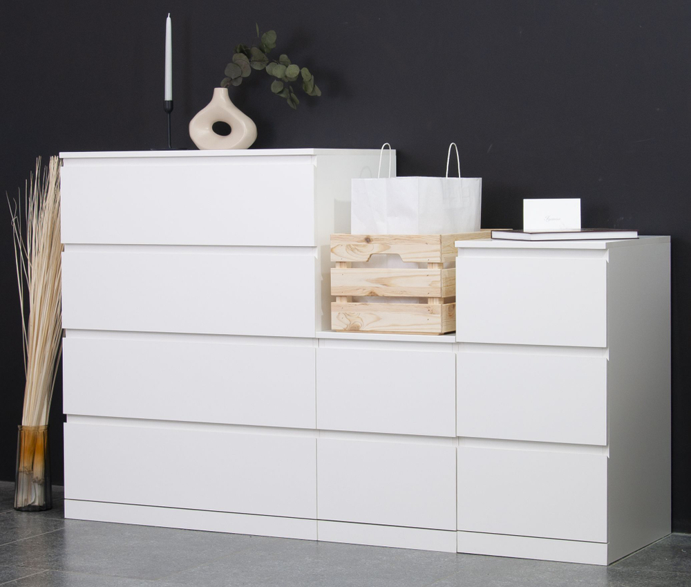 Комод белый Марм с 4 глубокими ящиками 80х48х101 см / высокий комод для вещей в скандинавском стиле